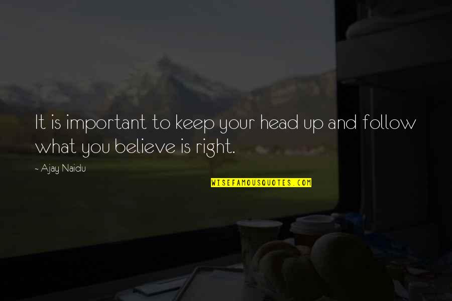Follow Your Head Quotes By Ajay Naidu: It is important to keep your head up