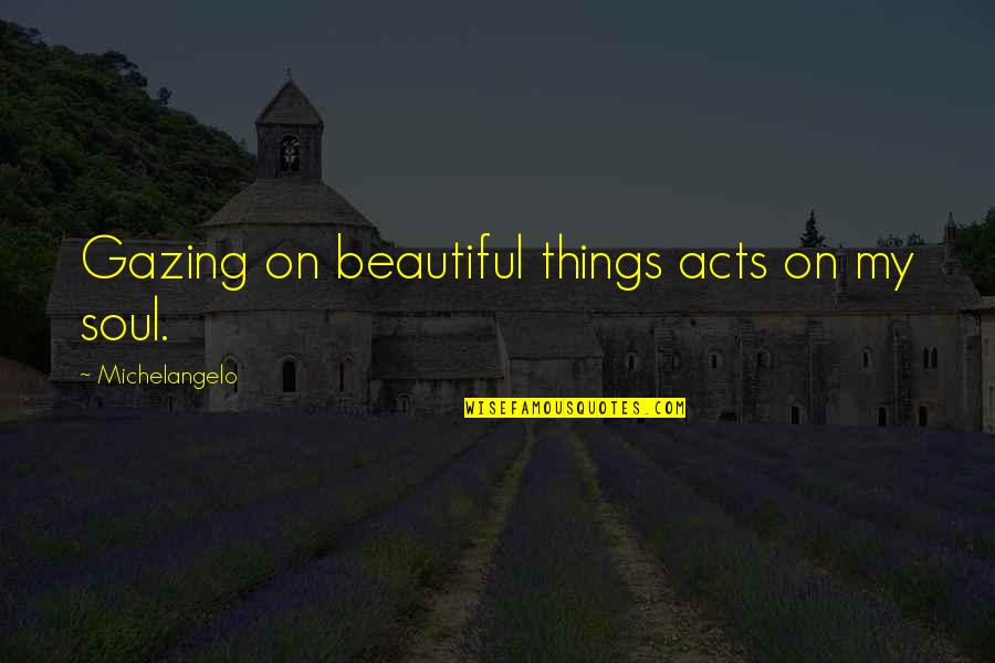 Following Your Ambitions Quotes By Michelangelo: Gazing on beautiful things acts on my soul.