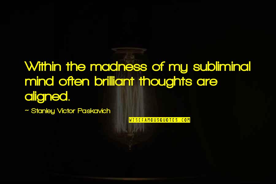 Following Your Heart And Taking Risks Quotes By Stanley Victor Paskavich: Within the madness of my subliminal mind often