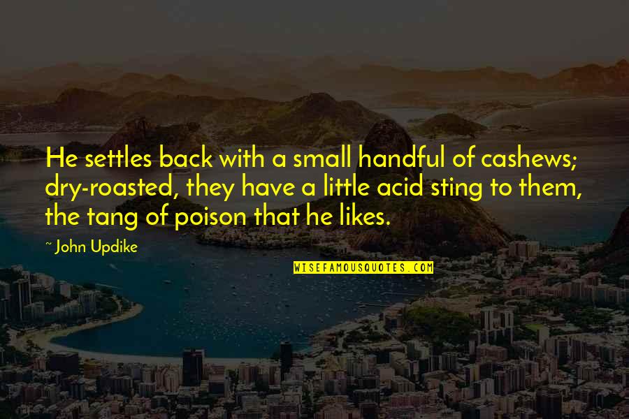 Food And Diet Quotes By John Updike: He settles back with a small handful of