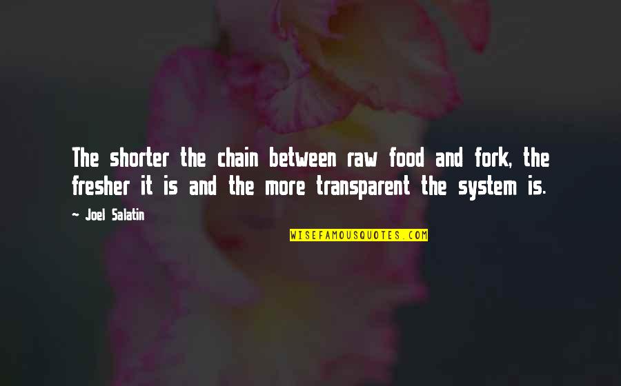 Food Chain Quotes By Joel Salatin: The shorter the chain between raw food and