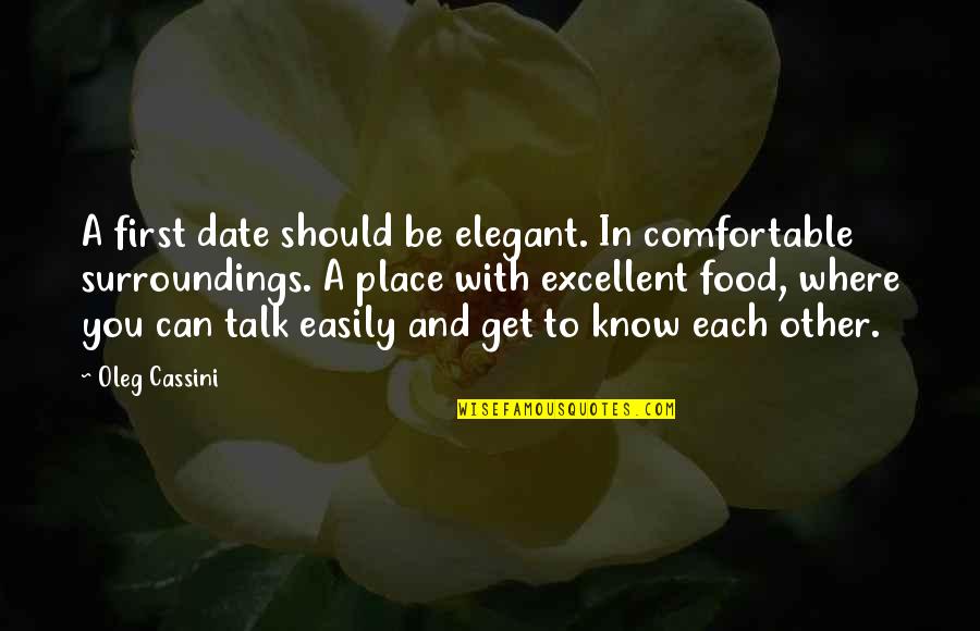 Food First Quotes By Oleg Cassini: A first date should be elegant. In comfortable Food First Quotes By Oleg Cassini: A first date should be elegant. In comfortable