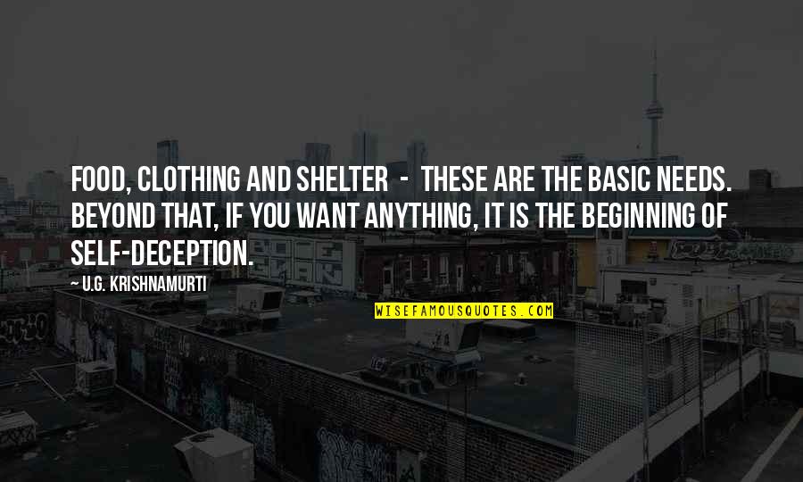 Food Shelter Clothing Quotes By U.G. Krishnamurti: Food, clothing and shelter - these are the Food Shelter Clothing Quotes By U.G. Krishnamurti: Food, clothing and shelter - these are the
