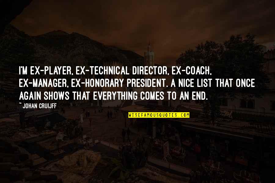 Football Coach Quotes By Johan Cruijff: I'm ex-player, ex-technical director, ex-coach, ex-manager, ex-honorary president.
