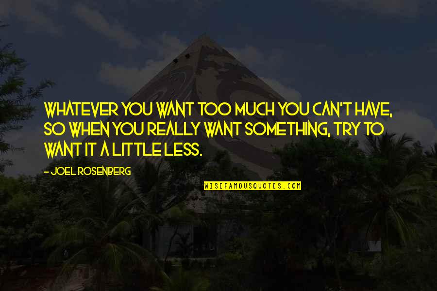 Football Freestyle Quotes By Joel Rosenberg: Whatever you want too much you can't have,