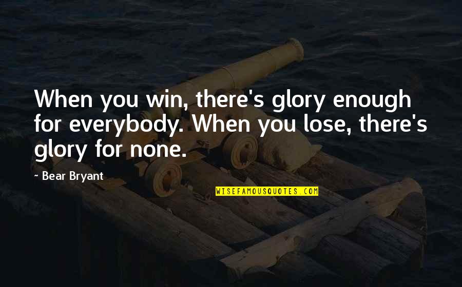 Football Winning Quotes By Bear Bryant: When you win, there's glory enough for everybody.