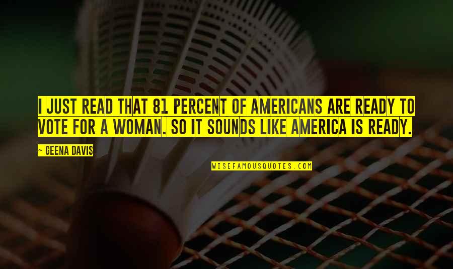 For America Quotes By Geena Davis: I just read that 81 percent of Americans For America Quotes By Geena Davis: I just read that 81 percent of Americans