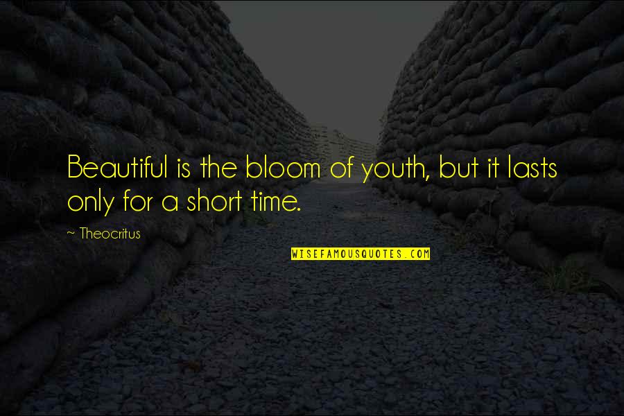 For Beautiful Quotes By Theocritus: Beautiful is the bloom of youth, but it