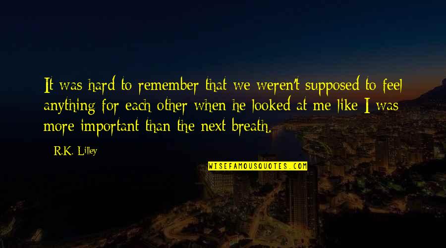 For Each Other Quotes By R.K. Lilley: It was hard to remember that we weren't