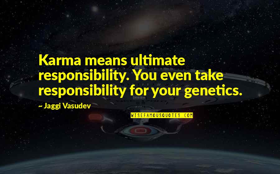 For Pete's Sake Quotes By Jaggi Vasudev: Karma means ultimate responsibility. You even take responsibility For Pete's Sake Quotes By Jaggi Vasudev: Karma means ultimate responsibility. You even take responsibility