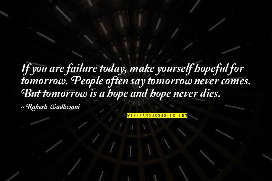 For Today Quotes By Rakesh Wadhwani: If you are failure today, make yourself hopeful