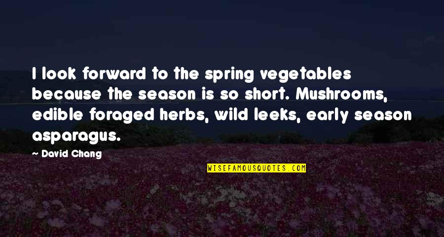 Foraged Quotes By David Chang: I look forward to the spring vegetables because