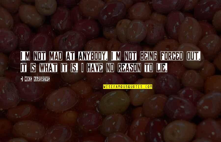 Forced To Lie Quotes By Mike Hargrove: I'm not mad at anybody. I'm not being