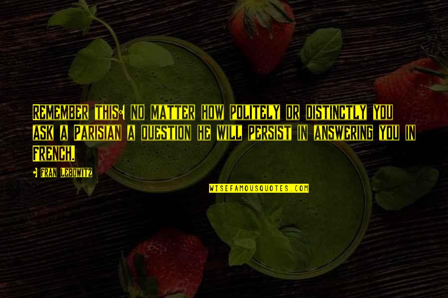Forcella Brooklyn Quotes By Fran Lebowitz: Remember this: no matter how politely or distinctly Forcella Brooklyn Quotes By Fran Lebowitz: Remember this: no matter how politely or distinctly