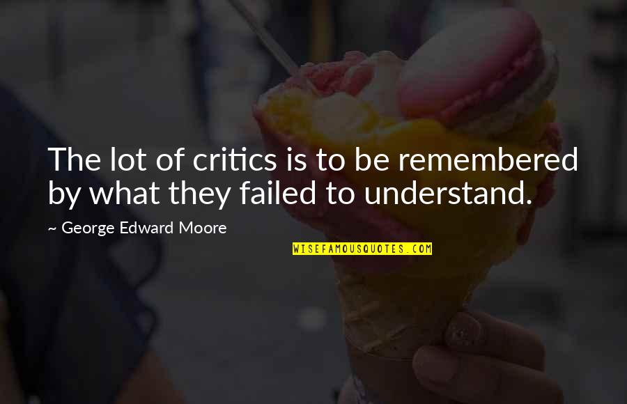 Forchions Quotes By George Edward Moore: The lot of critics is to be remembered