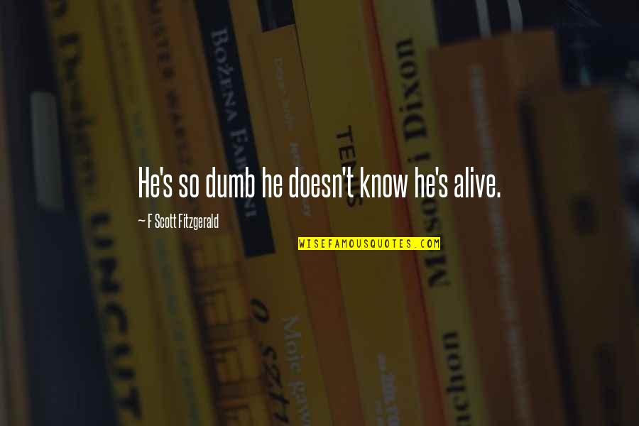 Forest At Night Quotes By F Scott Fitzgerald: He's so dumb he doesn't know he's alive. Forest At Night Quotes By F Scott Fitzgerald: He's so dumb he doesn't know he's alive.