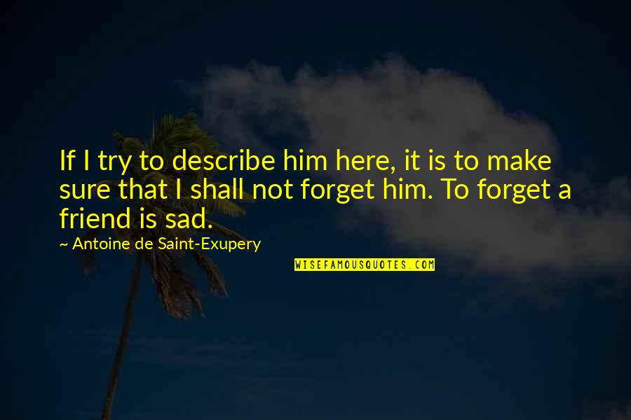 Forget Your Friend Quotes By Antoine De Saint-Exupery: If I try to describe him here, it