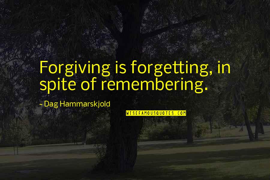 Forgetting And Remembering Quotes By Dag Hammarskjold: Forgiving is forgetting, in spite of remembering.