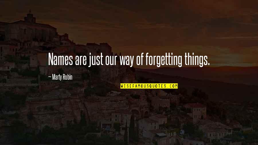 Forgetting Things Quotes By Marty Rubin: Names are just our way of forgetting things. Forgetting Things Quotes By Marty Rubin: Names are just our way of forgetting things.