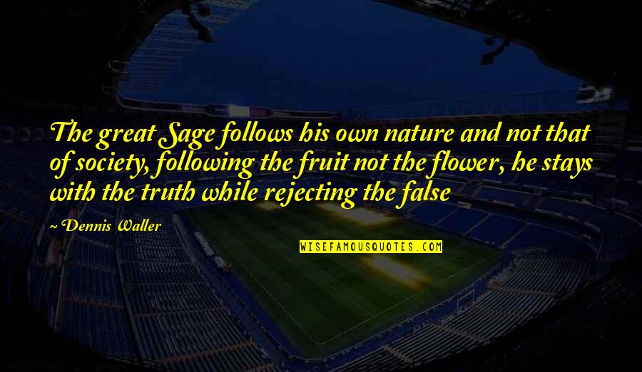 Formal Look Quotes By Dennis Waller: The great Sage follows his own nature and Formal Look Quotes By Dennis Waller: The great Sage follows his own nature and