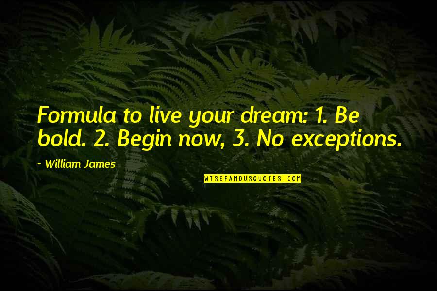 Formula E Quotes By William James: Formula to live your dream: 1. Be bold.