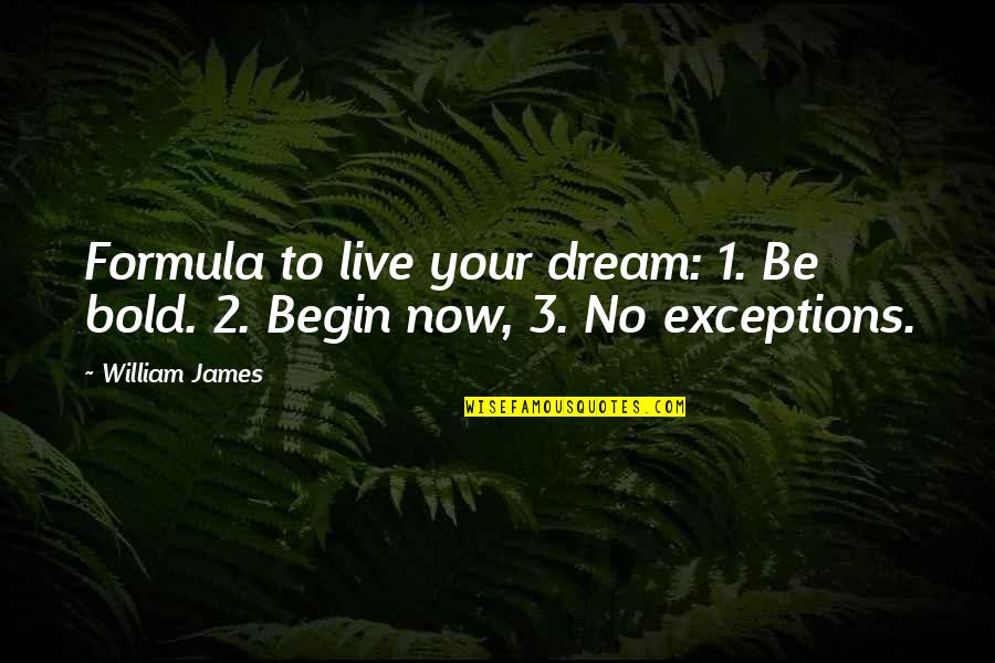 Formulas Quotes By William James: Formula to live your dream: 1. Be bold.