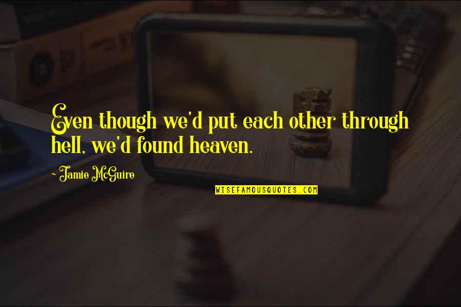 Found Each Other Quotes By Jamie McGuire: Even though we'd put each other through hell,