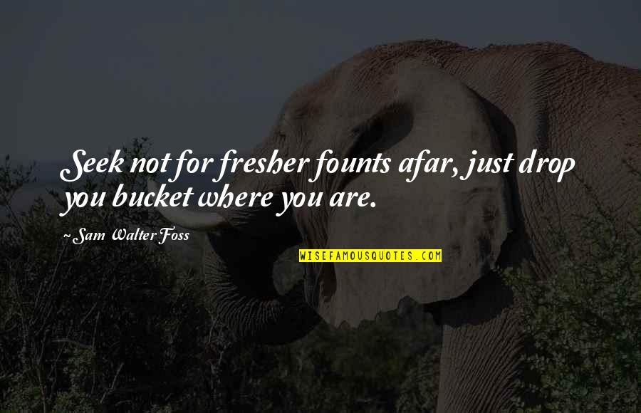 Founts Quotes By Sam Walter Foss: Seek not for fresher founts afar, just drop Founts Quotes By Sam Walter Foss: Seek not for fresher founts afar, just drop