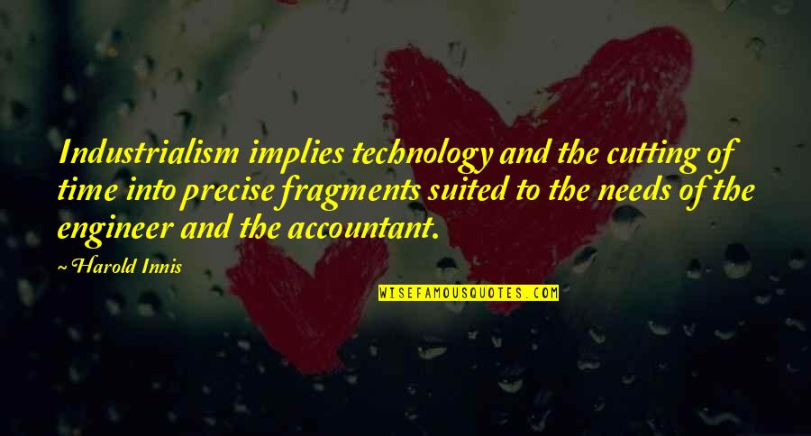 Fragments Of Time Quotes By Harold Innis: Industrialism implies technology and the cutting of time