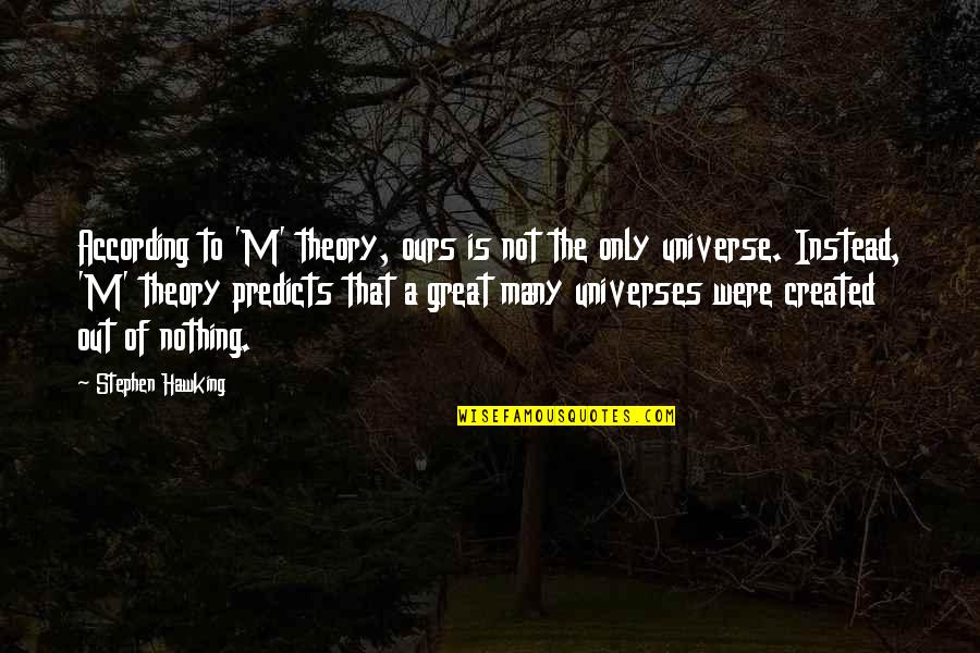 Framed Dogs Quotes By Stephen Hawking: According to 'M' theory, ours is not the