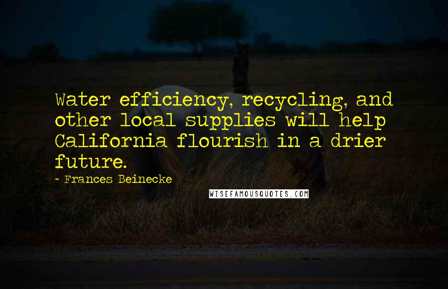 Frances Beinecke quotes: Water efficiency, recycling, and other local supplies will help California flourish in a drier future.