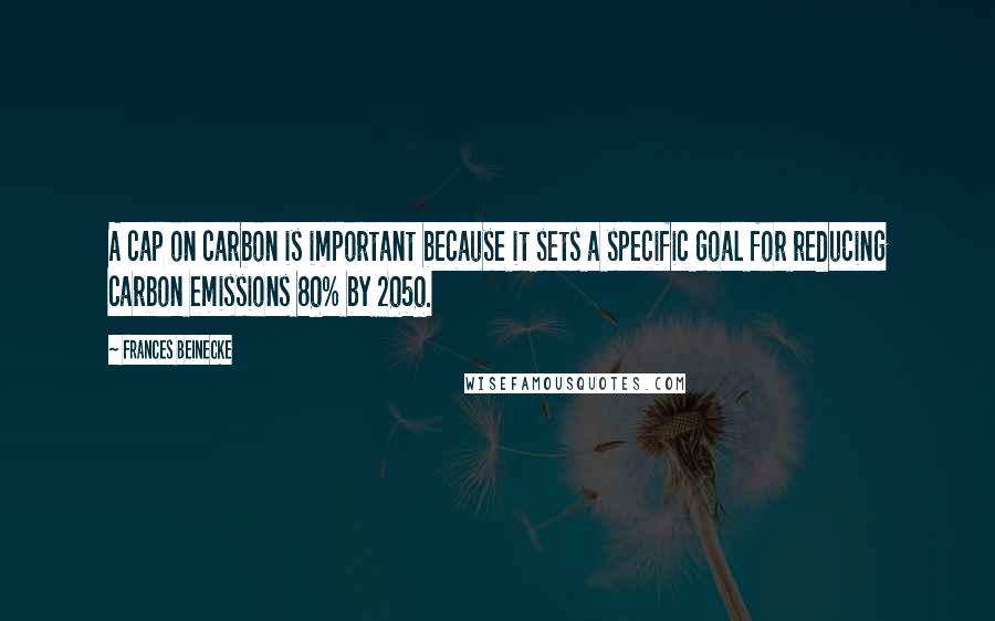 Frances Beinecke quotes: A cap on carbon is important because it sets a specific goal for reducing carbon emissions 80% by 2050.