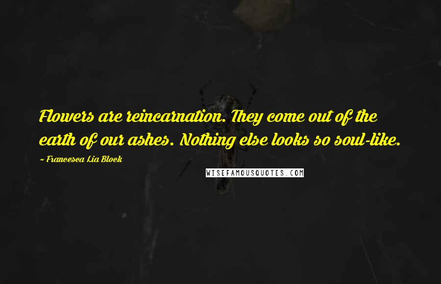 Francesca Lia Block quotes: Flowers are reincarnation. They come out of the earth of our ashes. Nothing else looks so soul-like.