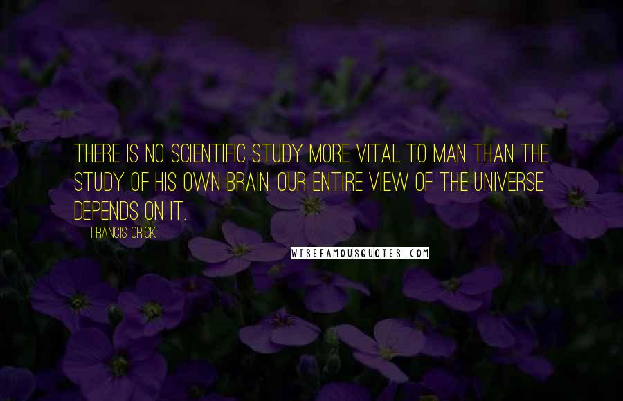 Francis Crick quotes: There is no scientific study more vital to man than the study of his own brain. Our entire view of the universe depends on it.