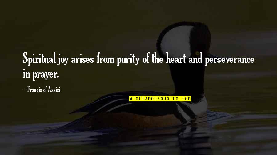 Francis D'assisi Quotes By Francis Of Assisi: Spiritual joy arises from purity of the heart Francis D'assisi Quotes By Francis Of Assisi: Spiritual joy arises from purity of the heart