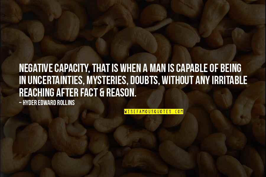 Francis Pritchard Quotes By Hyder Edward Rollins: Negative Capacity, that is when a man is