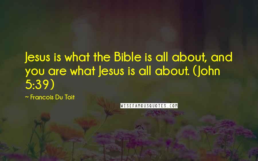 Francois Du Toit quotes: Jesus is what the Bible is all about, and you are what Jesus is all about. (John 5:39)