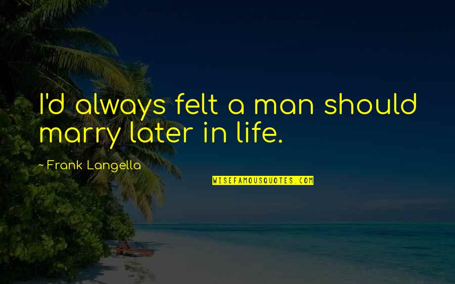 Frank Langella Quotes By Frank Langella: I'd always felt a man should marry later