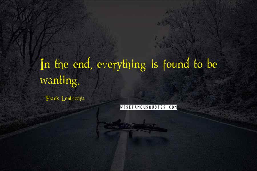 Frank Lentricchia quotes: In the end, everything is found to be wanting.