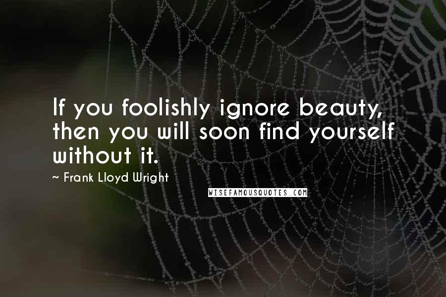 Frank Lloyd Wright quotes: If you foolishly ignore beauty, then you will soon find yourself without it.