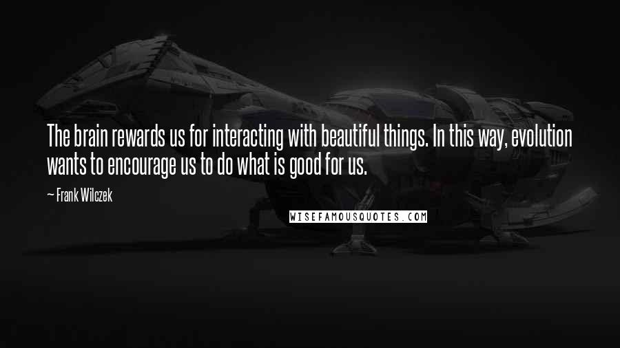 Frank Wilczek quotes: The brain rewards us for interacting with beautiful things. In this way, evolution wants to encourage us to do what is good for us.