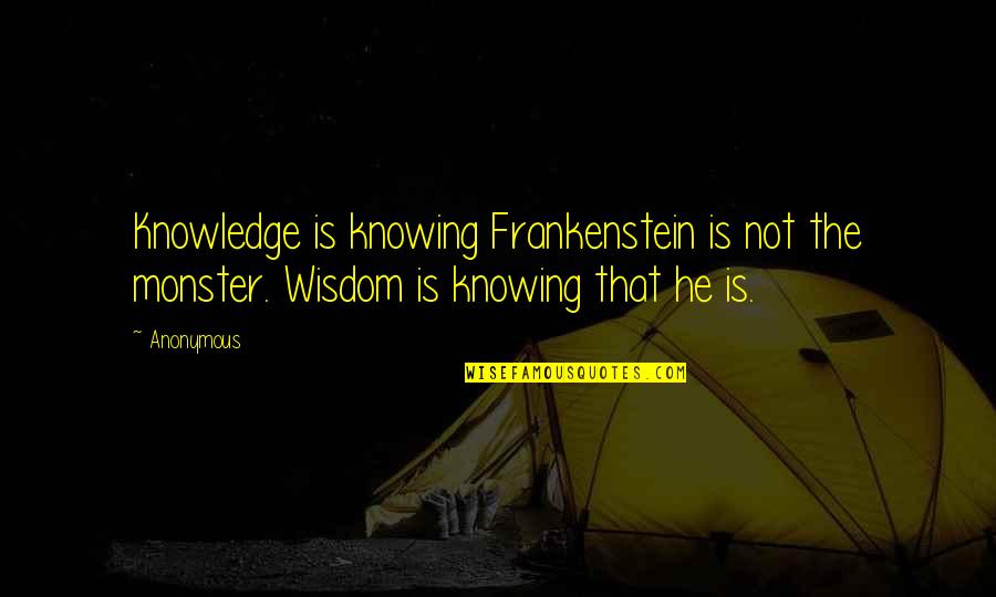 Frankenstein's Quotes By Anonymous: Knowledge is knowing Frankenstein is not the monster.