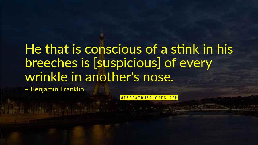 Franklin's Quotes By Benjamin Franklin: He that is conscious of a stink in