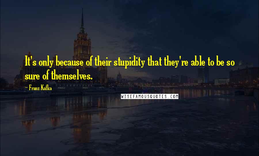 Franz Kafka quotes: It's only because of their stupidity that they're able to be so sure of themselves.