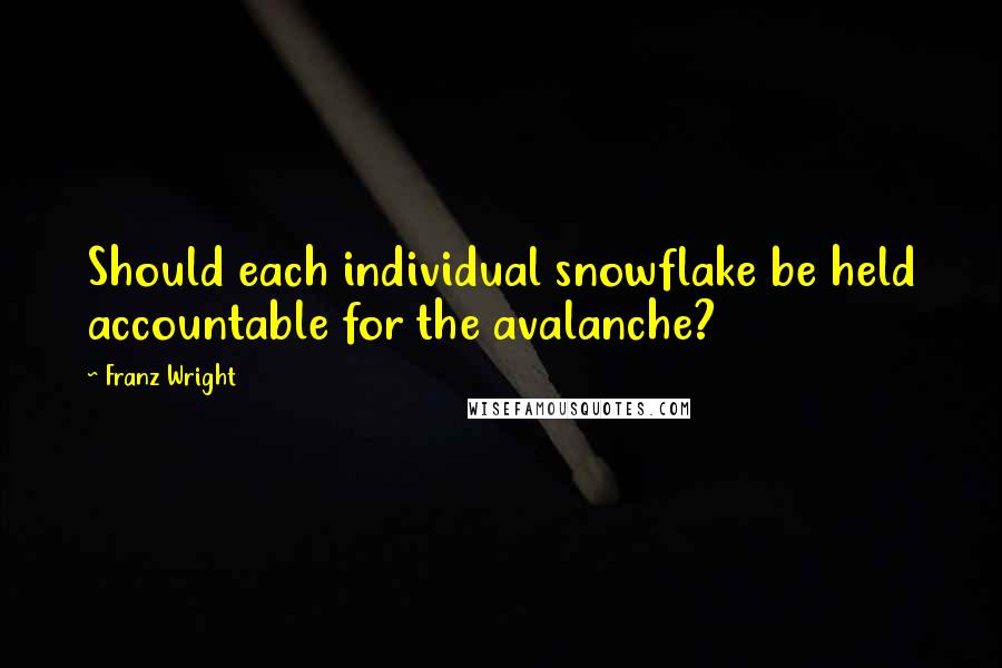 Franz Wright quotes: Should each individual snowflake be held accountable for the avalanche?