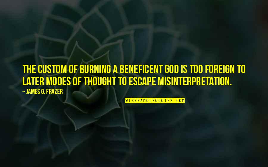 Frazer Quotes By James G. Frazer: The custom of burning a beneficent god is