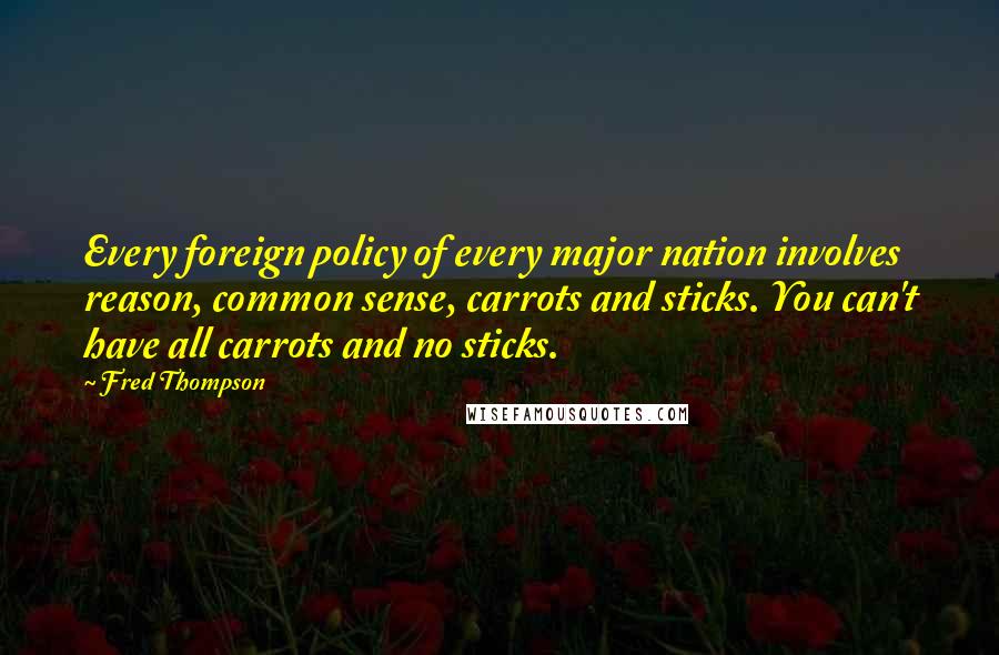 Fred Thompson quotes: Every foreign policy of every major nation involves reason, common sense, carrots and sticks. You can't have all carrots and no sticks.