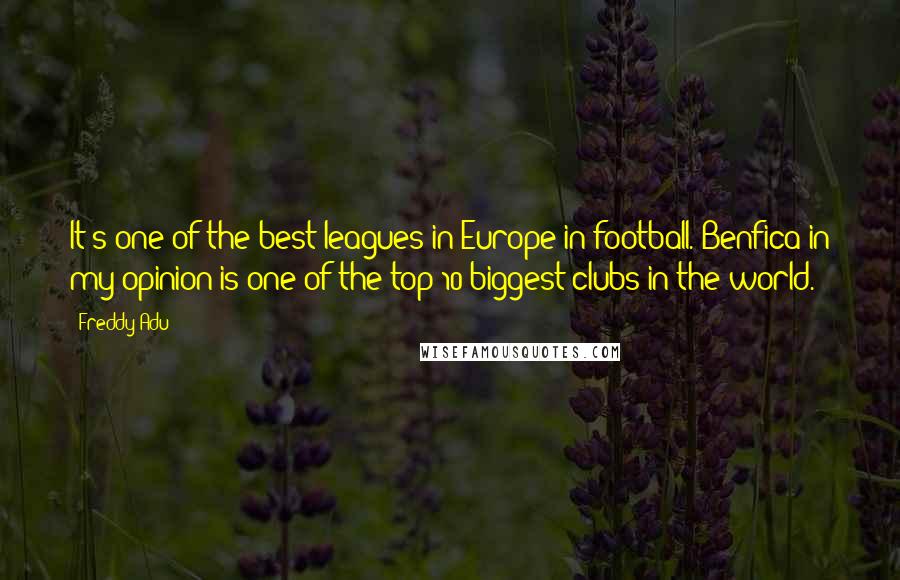 Freddy Adu quotes: It's one of the best leagues in Europe in football. Benfica in my opinion is one of the top 10 biggest clubs in the world.