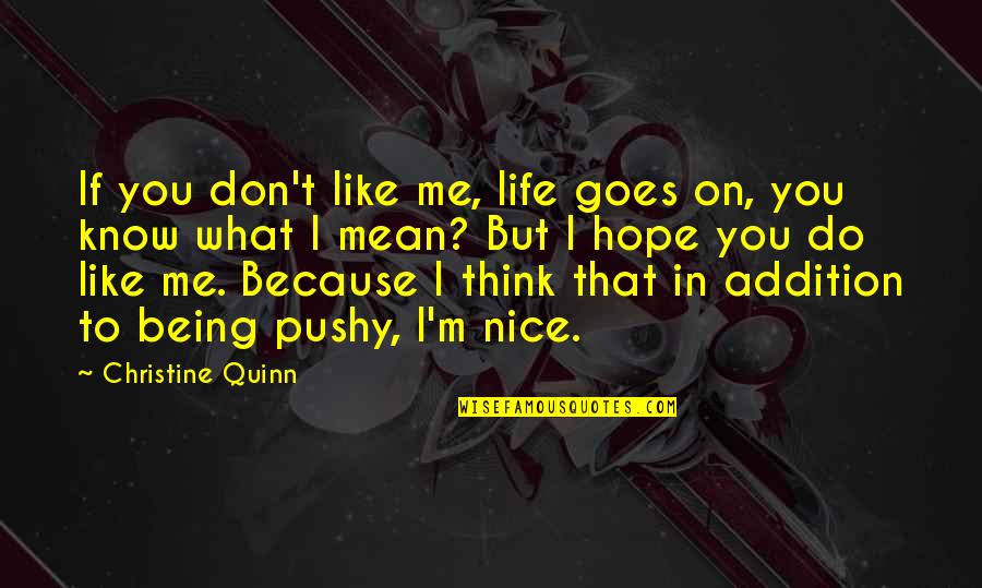 Frederick Seidel Quotes By Christine Quinn: If you don't like me, life goes on,