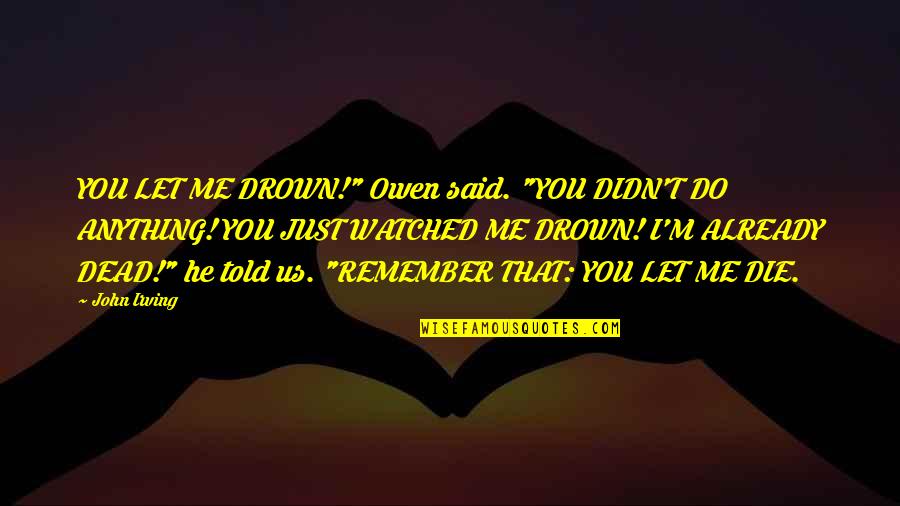 Fredrickson Sheffield Quotes By John Irving: YOU LET ME DROWN!" Owen said. "YOU DIDN'T Fredrickson Sheffield Quotes By John Irving: YOU LET ME DROWN!" Owen said. "YOU DIDN'T